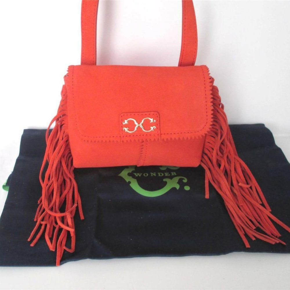 Orange Suede Small Crossbody Purse with Fringe